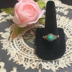 Vintage-Inspired Sterling Silver & Malachite Ring, Size 9